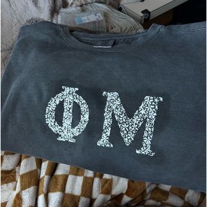 HANDMADE embroidered phi mu sweatshirt sorority charcoal comfort colors XL
